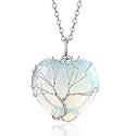 Bestyle Tree of Life Wrapped Healing Crystal Necklaces 12 Month Birthstone Pendant for Women, Crescent/Heart Gemstone Jewelry, Vintage Birthday Gifts/Energy Gift