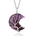 Bestyle Tree of Life Wrapped Healing Crystal Necklaces 12 Month Birthstone Pendant for Women, Crescent/Heart Gemstone Jewelry, Vintage Birthday Gifts/Energy Gift
