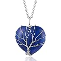 Bestyle Tree of Life Wrapped Healing Crystal Necklaces 12 Month Birthstone Pendant for Women, Crescent/Heart Gemstone Jewelry, Vintage Birthday Gifts/Energy Gift