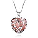 Bestyle Tree of Life Wrapped Healing Crystal Necklaces 12 Month Birthstone Pendant for Women, Crescent/Heart Gemstone Jewelry, Vintage Birthday Gifts/Energy Gift