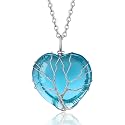 Bestyle Tree of Life Wrapped Healing Crystal Necklaces 12 Month Birthstone Pendant for Women, Crescent/Heart Gemstone Jewelry, Vintage Birthday Gifts/Energy Gift