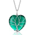 Bestyle Tree of Life Wrapped Healing Crystal Necklaces 12 Month Birthstone Pendant for Women, Crescent/Heart Gemstone Jewelry, Vintage Birthday Gifts/Energy Gift