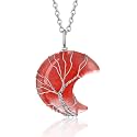 Bestyle Tree of Life Wrapped Healing Crystal Necklaces 12 Month Birthstone Pendant for Women, Crescent/Heart Gemstone Jewelry, Vintage Birthday Gifts/Energy Gift