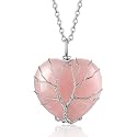 Bestyle Tree of Life Wrapped Healing Crystal Necklaces 12 Month Birthstone Pendant for Women, Crescent/Heart Gemstone Jewelry, Vintage Birthday Gifts/Energy Gift
