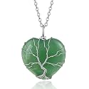 Bestyle Tree of Life Wrapped Healing Crystal Necklaces 12 Month Birthstone Pendant for Women, Crescent/Heart Gemstone Jewelry, Vintage Birthday Gifts/Energy Gift