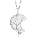 Bestyle Tree of Life Wrapped Healing Crystal Necklaces 12 Month Birthstone Pendant for Women, Crescent/Heart Gemstone Jewelry, Vintage Birthday Gifts/Energy Gift