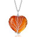 Bestyle Tree of Life Wrapped Healing Crystal Necklaces 12 Month Birthstone Pendant for Women, Crescent/Heart Gemstone Jewelry, Vintage Birthday Gifts/Energy Gift