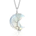 Bestyle Tree of Life Wrapped Healing Crystal Necklaces 12 Month Birthstone Pendant for Women, Crescent/Heart Gemstone Jewelry, Vintage Birthday Gifts/Energy Gift