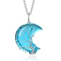 Bestyle Tree of Life Wrapped Healing Crystal Necklaces 12 Month Birthstone Pendant for Women, Crescent/Heart Gemstone Jewelry, Vintage Birthday Gifts/Energy Gift