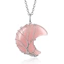Bestyle Tree of Life Wrapped Healing Crystal Necklaces 12 Month Birthstone Pendant for Women, Crescent/Heart Gemstone Jewelry, Vintage Birthday Gifts/Energy Gift