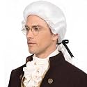 Bettecos Mens Judge Colonial Wig with Glasses Long White Powdered Wavy Wig Costume Cosplay Halloween Party Wigs (White)