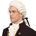 Bettecos Mens Judge Colonial Wig with Glasses Long Blonde Powdered Wavy Wig Costume Cosplay Halloween Party White Wigs (Beige)