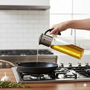 the better home glass oil dispenser 500ml  borosilicate bottle with stainless steel spout  leak-proof easy grip  for cooking oils amp vinegar