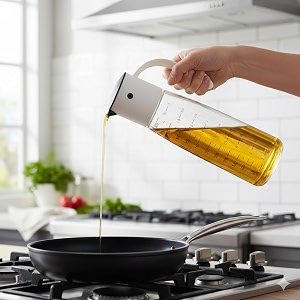 the better home borosilicate glass oil dispenser 600ml  easy-grip spill-proof  with measuring mark  premium look  ideal for small families clear