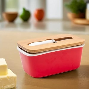 the better home ceramic butter dish with bamboo lid amp stainless steel knife  butter container  jar for kitchen storage  butter tray  microwave safe  butter box  butter storage box for fridge