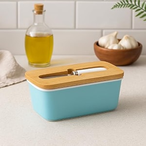 the better home ceramic butter dish with bamboo lid amp steel knife  microwave safe butter box  butter container for kitchen storage  butter tray for fridge  butter storage box