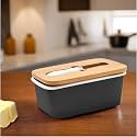 The Better Home Ceramic Butter Dish with Bamboo Lid & Steel Knife | Microwave Safe Butter Box | Butter Container for Kitchen Storage | Butter Tray for Fridge | Butter Storage Box