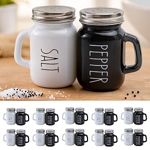 the better home glass salt amp pepper shakers set- black amp white pack of 10  moisture-proof seasoning shakers with handle  perfect pour holes for kitchen dining table restaurant
