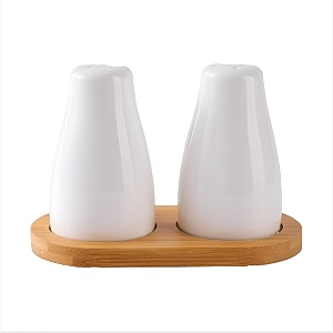 the better home ceramic salt and pepper set with wooden tray  premium white seasoning shakers for kitchen amp dining  elegant table decor accessory