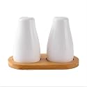 The Better Home Ceramic Salt and Pepper Set with Wooden Tray | Premium White Seasoning Shakers for Kitchen &amp; Dining | Elegant Table Decor Accessory