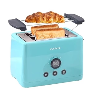 fumato 1000w pop up toaster 2 slices automatic  premium bread toaster with 6 modes removable crumb tray extra wide slots  cute electric toaster with cancel heater amp defrost  1 yr warranty- teal