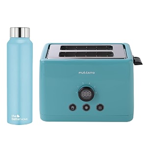 the better home fumato 1000 watt 2 slice pop-up toastmate toaster amp stainless steel water bottle 1 litre blue