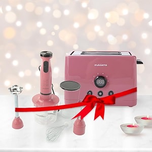 the better home fumato anniversary wedding gifts for couples- 2 slice pop-up toaster- bun rack  electric portable hand blender  house warming gifts for new home  1 yr warranty cherry pink