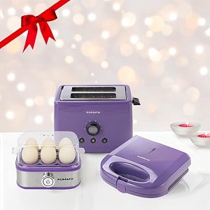 the better home fumato house warming anniversary wedding gifts for couples- 2 slice pop-up toaster with bun rack  sandwich maker  2 in 1 egg boiler amp poacher  1 year warranty purple