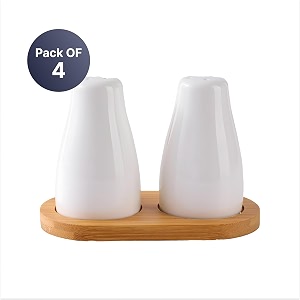 the better home ceramic salt amp pepper shakers set white - pack of 4  moisture-proof seasoning shakers with stand  salt amp pepper containers  salt amp pepper containerset for dining table