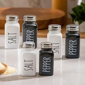 the better home glass salt amp pepper shakers set- black amp white pack of 3  moisture-proof seasoning shakers with handle  salt amp pepper containers  salt amp pepper container set for dining table