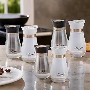 the better home glass salt amp pepper shakers set silverwhite - pack of 3  moisture-proof seasoning shaker set  salt amp pepper containers  salt amp pepper container set for dining table