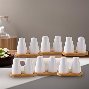 the better home ceramic salt and pepper shakers set pack of 6-2pcs each with wooden tray  dining table decorative items  salt pepper set for dining table  salt and pepper shaker  white