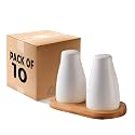 The Better Home Ceramic Salt and Pepper Shakers Set (Pack of 10-2Pcs Each) with Wooden Tray | Dining Table Decorative Items | Salt Pepper Set for Dining Table | Salt and Pepper Shaker | White