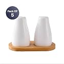 The Better Home Ceramic Salt &amp; Pepper Shakers Set (White - Pack of 5) | Moisture-Proof Seasoning Shakers with Stand | Salt &amp; Pepper Containers | Salt &amp; Pepper Container/Set for Dining Table