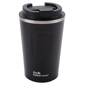 the better home 380 ml insulated coffee cup tumbler  double walled 304 stainless steel  leakproof  spillproof silicone rim  6 hrs hot amp cold  bpa free  perfect for travel home amp office  black