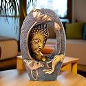 The Better Home Buddha Water Fountain for Home Decor/LED Lights/Waterfall Fountain Indoor Home Decor/Garden Decor Items/Wedding Gifts/Euro Plug/2m Cord/Bronze -33x17x49.5 cm