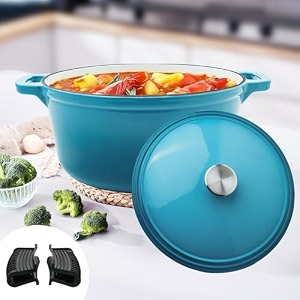 the better home rustic series cast iron dutch oven 5l  enamel coated biryani handi pot heavy bottom  handi with lid for cooking  rust proof iron pot  gas amp induction cookware blue