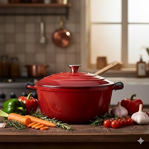 the better home rustic series cast iron dutch oven 5l  christmas gifts  enamel coated biryani handi pot heavy bottom  handi with lid for cooking  rust proof iron pot  gas amp induction cookware red