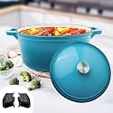 The Better Home Rustic Series Cast Iron Dutch Oven (5L) | Enamel Coated Biryani Handi Pot Heavy Bottom | Handi With Lid For Cooking | Rust Proof Iron Pot | Gas &amp; Induction Cookware (Blue)