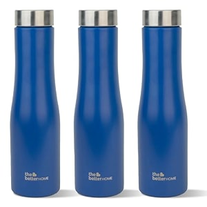 the better home splash stainless steel water bottle 1 litre  leak proof durable amp rust proof  non-toxic amp bpa free  blue pack of 3