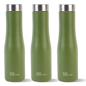 the better home splash stainless steel water bottle 1 litre  leak proof durable amp rust proof  non-toxic amp bpa free  pack of 3 military