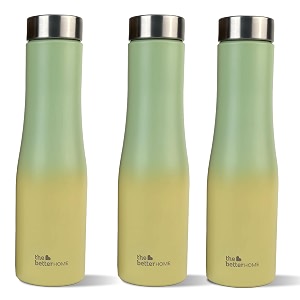 the better home splash stainless steel water bottle 1 litre  leak proof durable amp rust proof  bottle for office amp travel  pack of 3 lemon green