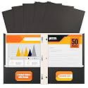 Better Office Products Black Paper 2 Pocket Folders with Prongs, 50 Pack, Matte Texture, Letter Size Paper Folders, 50 Pack, with 3 Metal Prong Fastener Clips, Black