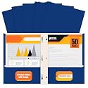 Better Office Products Blue Paper 2 Pocket Folders with Prongs, 50 Pack, Matte Texture, Letter Size Paper Folders, 50 Pack, with 3 Metal Prong Fastener Clips, Blue