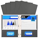 Better Office Products Gray Paper 2 Pocket Folders with Prongs, Matte Texture, Letter Size Paper Folders, 50 Pack, with 3 Metal Prong Fastener Clips, Gray