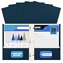 Better Office Products Navy Blue Paper 2 Pocket Folders with Prongs, 50 Pack, Matte Texture, Letter Size Paper Folders, 50 Pack, with 3 Metal Prong Fastener Clips, Dark Blue