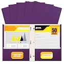 Better Office Products Purple Paper 2 Pocket Folders with Prongs, 50 Pack, Matte Texture, Letter Size Paper Folders, 50 Pack, with 3 Metal Prong Fastener Clips, Purple