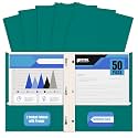 Better Office Products Teal Paper 2 Pocket Folders with Prongs, 50 Pack, Matte Texture, Letter Size Paper Folders, 50 Pack, with 3 Metal Prong Fastener Clips, Teal