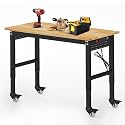Betterhood 48" Adjustable Workbench on Wheels, Rubber Wood Heavy Duty Workstation with Power Outlets&2 Pegboards, 2000 Load Capacity Hardwood Worktable for Workshop, Garage, Office, Home, Commercial