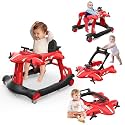 Betterhood 6-in-1 Foldable Baby Walker with Wheels, Airplane-Themed Activity Push Walker with Music & Lights, Wheels, Anti-Slip Design, Suitable for Boys & Girls Aged 6-18 Months